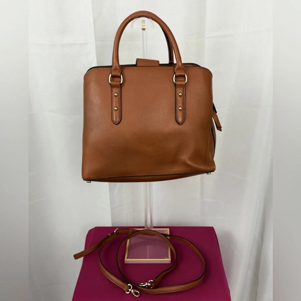 Kate Spade Evangelie Larchmont Warm Cognac Pebbled Leather Tan Crossbody/Satchel - Picture 3 of 11